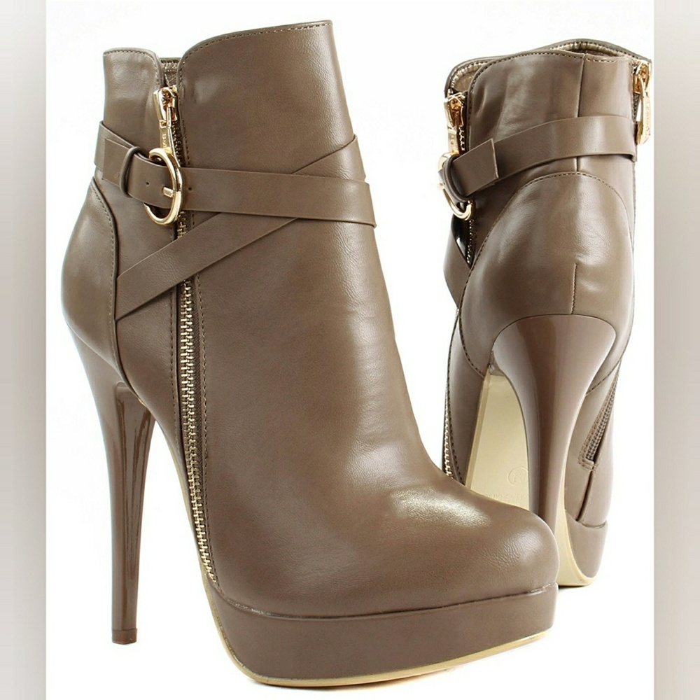 Ankle High Heel Booties with Criss Crossed Straps